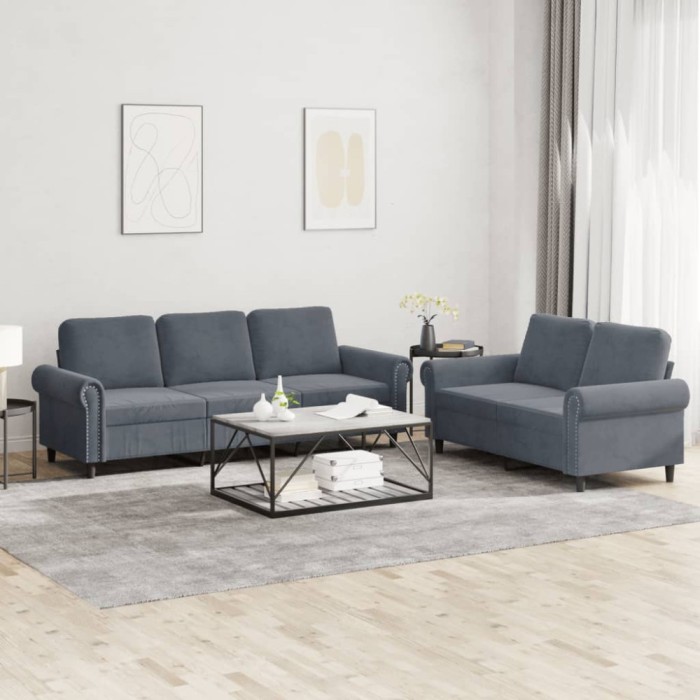 vidaXL Set de canapele cu perne, 2 piese, gri &icirc;nchis, catifea 3202251