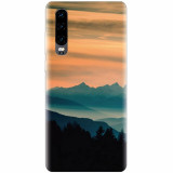 Husa silicon pentru Huawei P30, Blue Mountains Orange Clouds Sunset Landscape