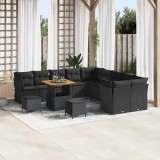 Set de Canapele de Grădină , 13 Piese, cu Perne, Negru, din Rattan și Polipropilenă și Acacia
