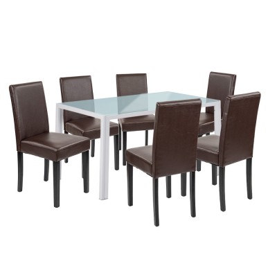 Set de masă Mira 6+1 alb-maro foto