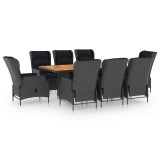 Cumpara ieftin Set mobilier exterior cu perne, 9 piese, gri inchis, poliratan