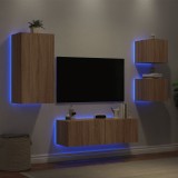 VidaXL Comode TV de perete cu lumini LED, 4 piese, stejar sonoma