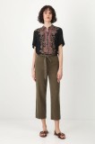 Medicine pantaloni femei, culoarea verde, drept, medium waist