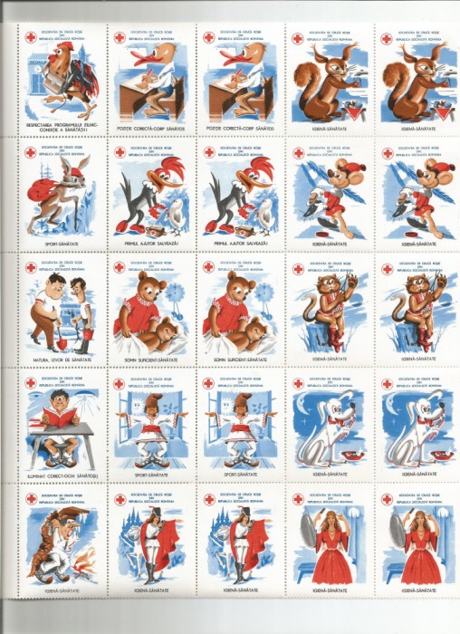 Romania, lot 700 cu 25 viniete nationale, 1986, coala, MNH