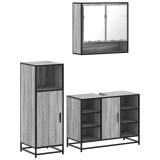 Cumpara ieftin Set mobilier de baie, 3 piese, gri sonoma, lemn prelucrat