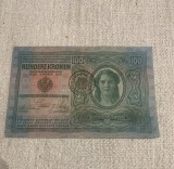 Bancnota 100 coroane 1912 austro-ungaria timbru special Romania pe partea germană