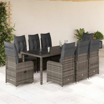 vidaXL Set bistro de grădină cu perne, 9 piese, gri, poliratan 3277039 foto