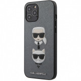 Husa Plastic - TPU Karl Lagerfeld Saffiano K&amp;C Heads pentru Apple iPhone 12 Pro Max, Argintie KLHCP12LSAKICKCSL