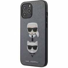 Husa Plastic - TPU Karl Lagerfeld Saffiano K&C Heads pentru Apple iPhone 12 Pro Max, Argintie KLHCP12LSAKICKCSL