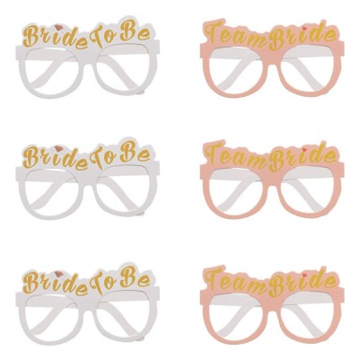 Set Ochelari Petrecere, Bride to Be, 6 Bucăți, Alb și Somon, Imprimeu Auriu foto