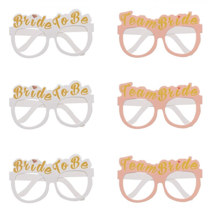 Set Ochelari Petrecere, Bride to Be, 6 Bucăți, Alb și Somon, Imprimeu Auriu