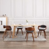 VidaXL Scaune de bucătărie, 4 buc, gri, lemn curbat și material textil