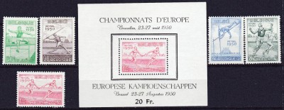 DB1 Belgia 1950 Sport Atletism 5 v. + SS MNH foto