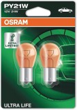 Set 2 Becuri Auto Semnalizare PY21W Osram Ultra Life 12V 21W, Conector BAU15s, Durata Lunga