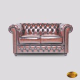Canapea Chesterfield 2 locuri Brighton FT &ndash; Piele Spălată Manual Antichizată Maro, Canapele fixe