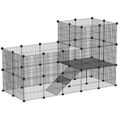 PawHut Țarc Modular pentru Animale de Companie de Talie Mică, cu 39 de Panouri și Accesorii, 140x70x105 cm, Negru | Aosom Romania