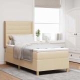 vidaXL Pat cu arcuri cu saltea Crem 100 x 200 cm țesătură
