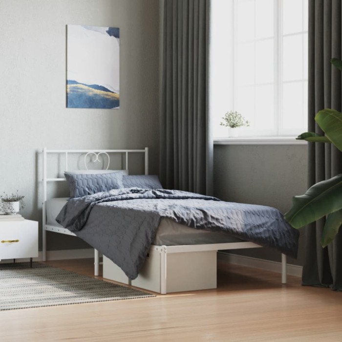 vidaXL Cadru pat metalic cu tăblie, alb, 90x200 cm 355505