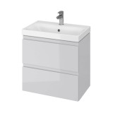 Cumpara ieftin Baza si lavoar ceramic CS9761, mobilier baie suspendat 60 cm, dreptunghiular, front MDF, 2 sertare, glisiere soft close, gri