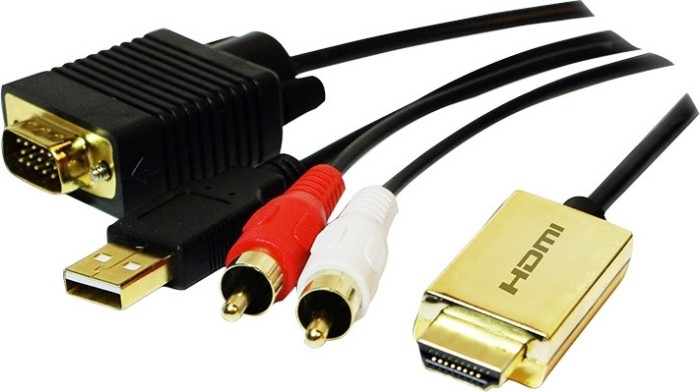 CABLU video LOGILINK, splitter HDMI (T) la VGA (T) + 2 x RCA (T) + USB 2.0, 2m, rezolutie maxima 720p, negru, &quot;CV0052A&quot; (timbru verde 0.8 lei)
