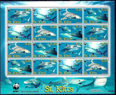 WWF ST KITTS 2007-Groth nr 403-Tiger shark-Coala cu serii de cate 4 timbre MNh foto