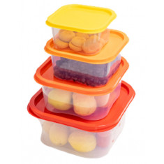 Set Cutii Alimentare Curcubeu 4 Mare, Sterk, Plastic, Diverse Culori, 4 casolete de diferite dimensiuni