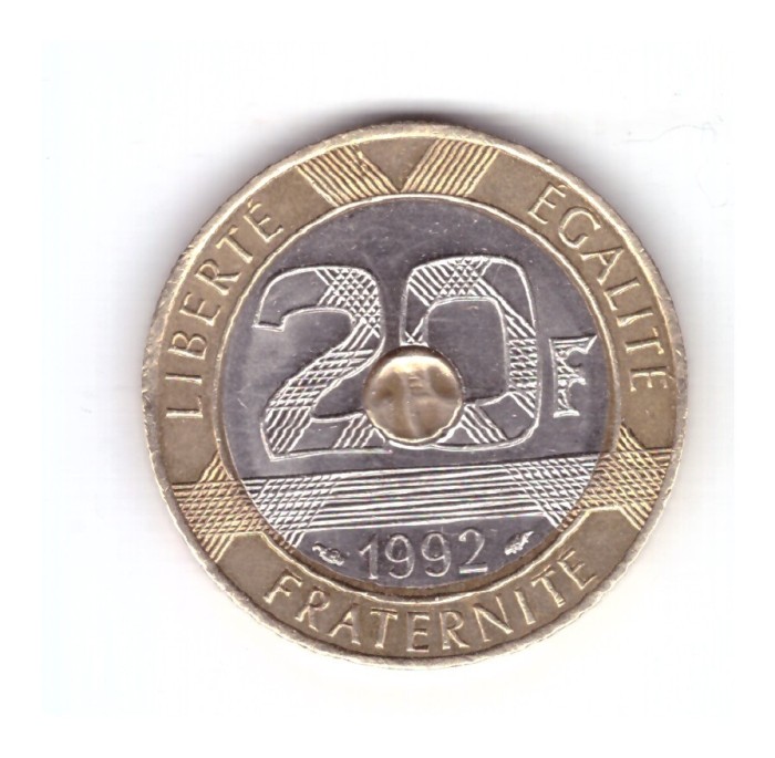 Moneda Franta 20 francs/franci 1992, stare foarte buna, curata