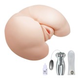 Masturbator Vagin&amp; Anus cu Vibratii, Incalzire, Voce Sexy, Material Realist TPE, Natural, 2.6 kg