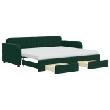 Cumpara ieftin Pat de zi cu extensie si sertare verde inchis 90x200 cm catifea