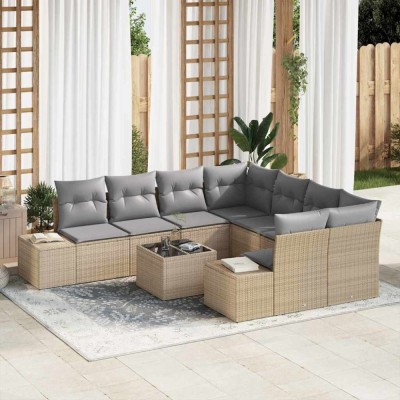 vidaXL Set de canapele pentru grădină 9 pcs Bej și gri 55 x 55 x 37 cm 3355669 foto
