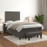 Gossi pat box spring cu saltea, gri inchis, 120x200 cm, catifea