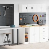 Set 2 Dulapuri Garaj Gossi, Lemn Artificial, Alb, 30x51x85 cm, 30x30x41 cm, Depozitare Unelte, Atelier, Bricolaj, Rezistent