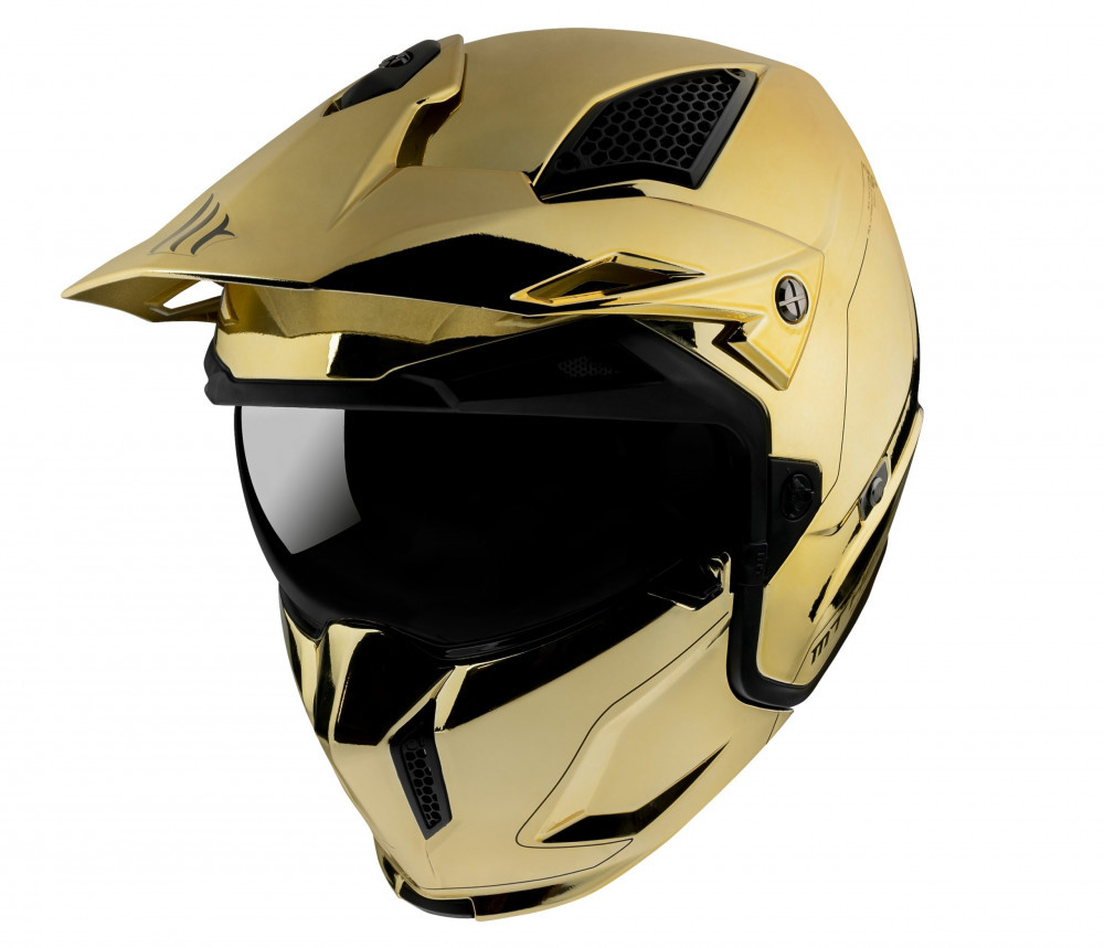 Casca MT Streetfighter SV A9 auriu cromat lucios (ochelari soare integrati)  – masca (protectie) barbie si cozoroc detasabile – editie speciala |  Okazii.ro