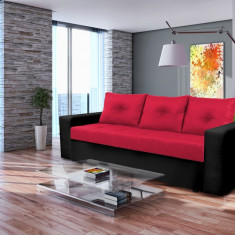 Canapea extensibila, Toledo, 226x90x86 cm, lada de depozitare, Rosu/Negru