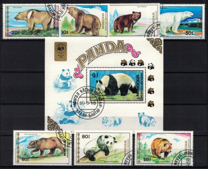 MONGOLIA 1989 - Ursi, Panda / serie completa + colita