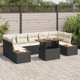 Set de sofa pentru grădină vidaXL 8 piese cu perne Negru Ratan Poly, Sofa pentru grădină vidaXL 2 locuri cu spațiu de stocare și perne Negru Ratan Pol