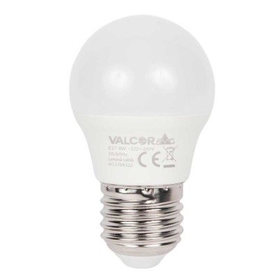 Bec LED sferic G45 E27 6W lumina rece LR 6400K (include taxa timbru verde 0.40 lei) Valcor VLC11030 foto