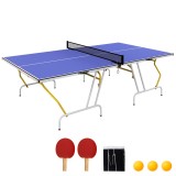 SPORTNOW Masa de Tenis de Masă pliabilă, inclusiv 2 rachete, 3 mingi, plasă, interior și exterior, cadru metalic, 274x152x76cm, Albastru | Aosom Roman