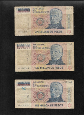 Rar! Set Argentina 3 x 1000000 1.000.000 pesos 1981(83) toate semnaturile foto