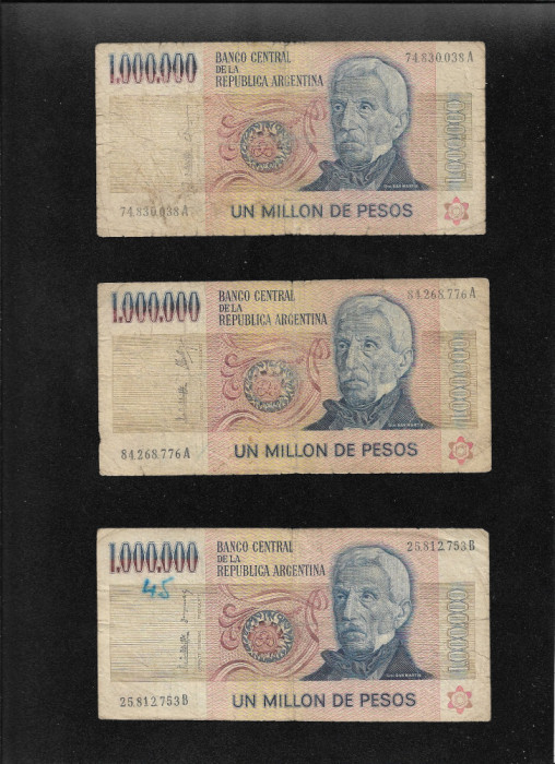 Rar! Set Argentina 3 x 1000000 1.000.000 pesos 1981(83) toate semnaturile