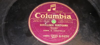PLACA PT. GRAMOFON / PATEFON . COLUMBIA CAVALLERIA RUSTICANA IL TROVATORE foto