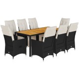 Cumpara ieftin Set mobilier de gradina cu perne, 9 piese, negru, poliratan