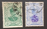 Persia (Iran) &ndash; timbre clasice &bdquo;Postes Persanes&rdquo; cu portretul Șahului Ahmad Shah Qajar, valori 1 și 2 Kran, circulat-vechime peste 100 ani!!
