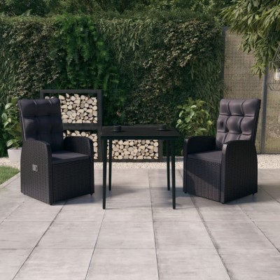 vidaXL Set mobilier de grădină cu perne, 3 piese, negru foto