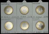 RUSIA LOT 6 X 10 RUBLE 2014 Bimetal , UNC in cartonas, Europa, Cupru-Nichel