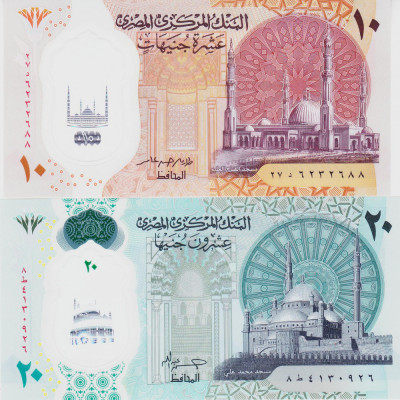 Bancnota Egipt 10 si 20 Pounds (2022 - 23) - PNew UNC ( set x2 polimer ) foto