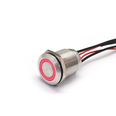 Buton Push Metalic, 12-24V DC, 22mm, cu Retinere, Led Rosu, 4 fire 20cm