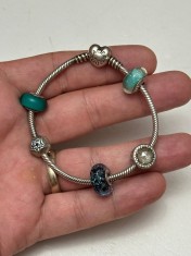 BRATARA ARGINT 925 - PANDORA - ALE - 3 Charmuri + 2 Opritoare - ORIGINALA !