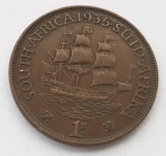 427. Moneda Africa de Sud 1 penny 1935 (&amp;quot;1D&amp;quot;) foto