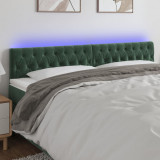 VidaXL Tăblie de pat cu LED, verde &icirc;nchis, 200x7x78/88 cm, catifea